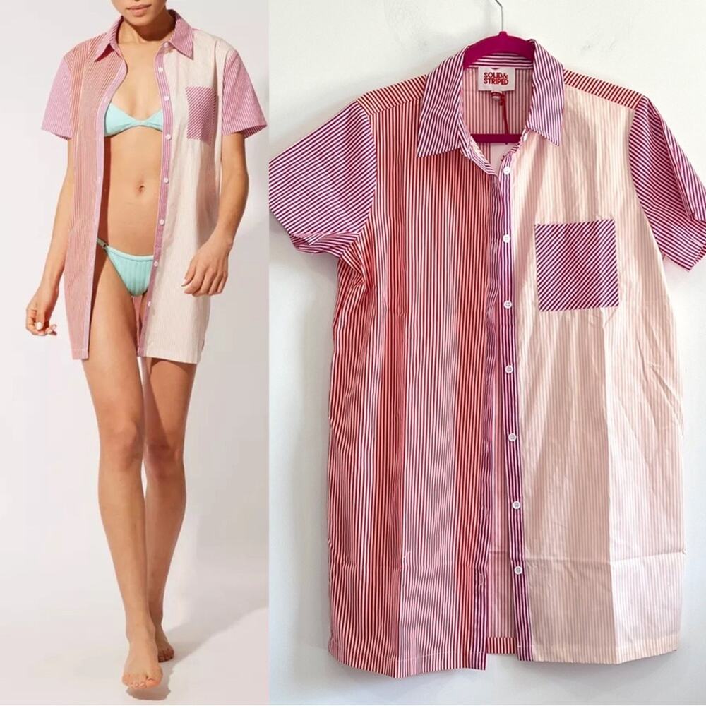 FINAL PRICE Solid & Striped Cabana Shirt Dress